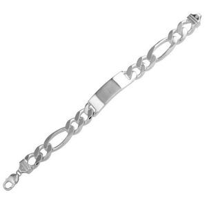 16.3MM Sterling Silver 925 Engravable ID Super Flat Figaro 120 Bracelet 9"